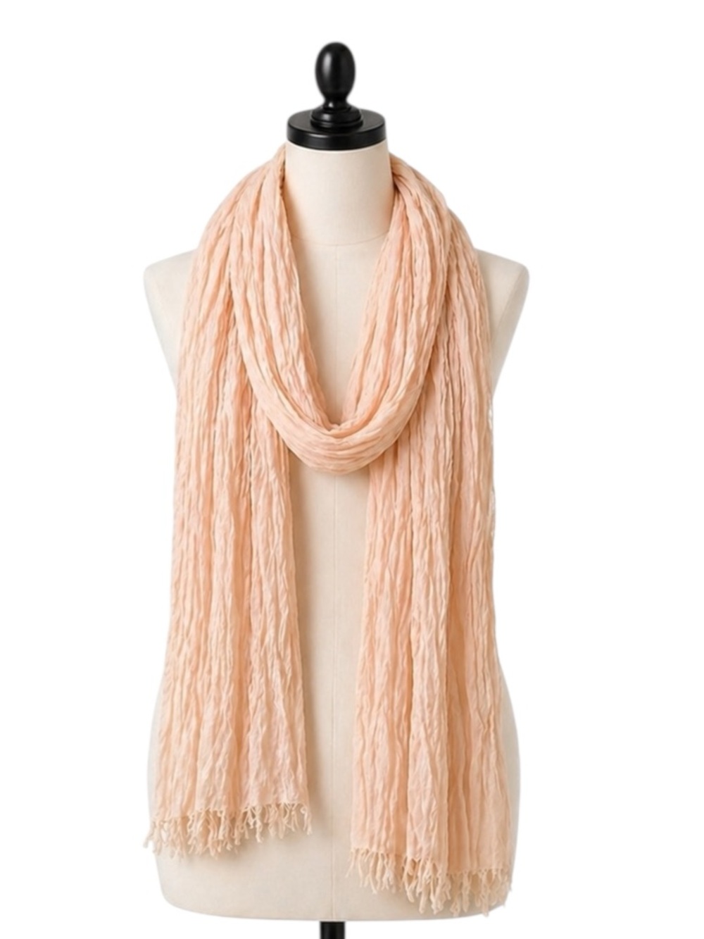 H&M Womens Peach Rectangular Cotton Scarf Fringe Smoched‎ Casual Feminine Soft